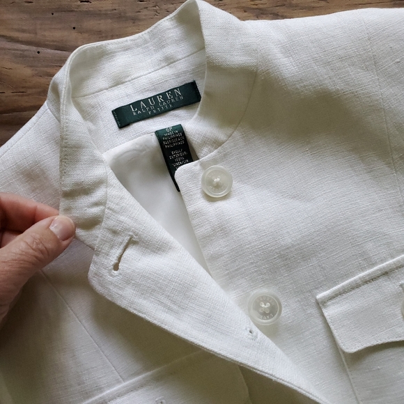Lauren Ralph Lauren White Linen Lined Jacket Blazer Women's Size 6P - Picture 3 of 17